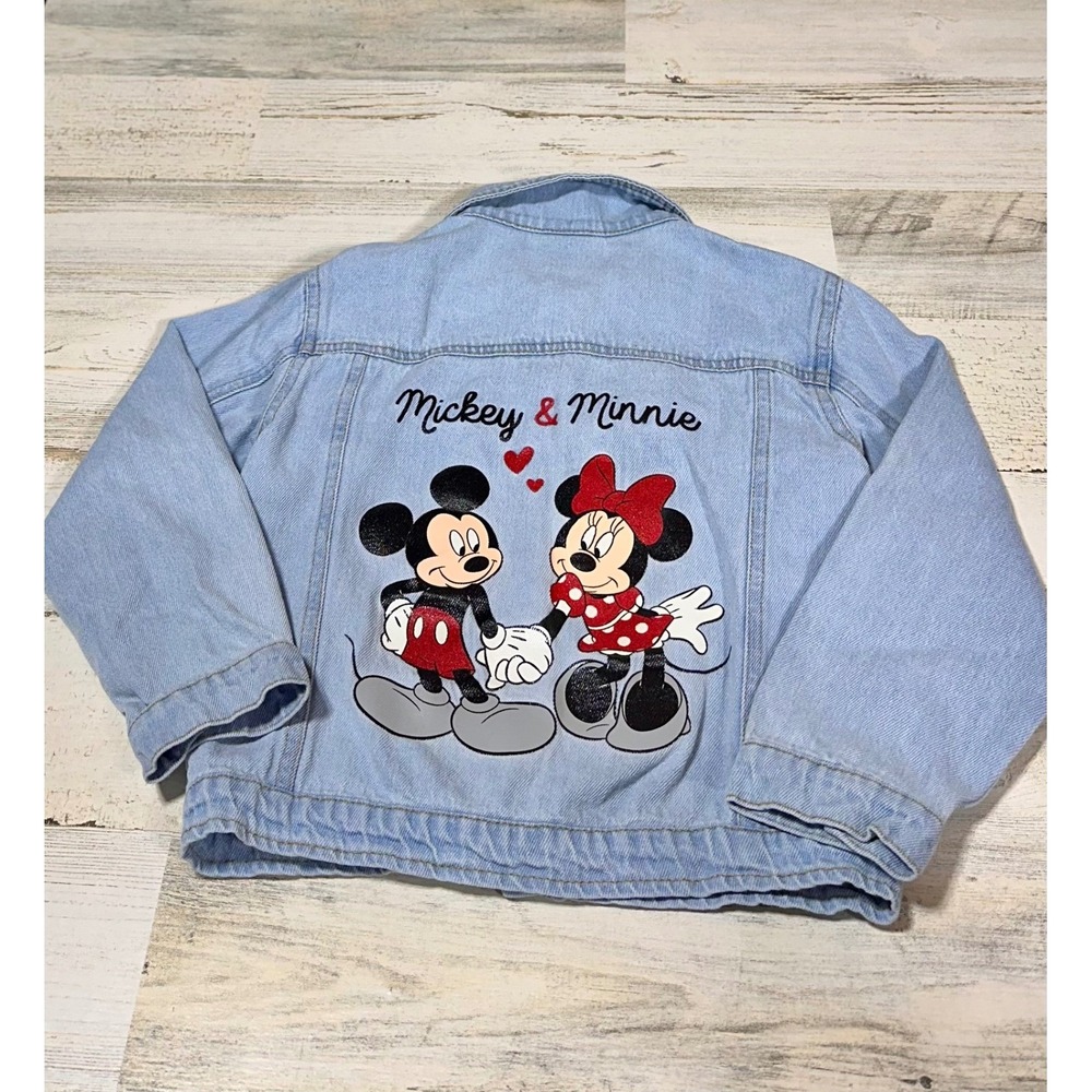 Disney Denim Jacket Kids Size 5 Light Blue Excellent Mickey Minnie Embroidery